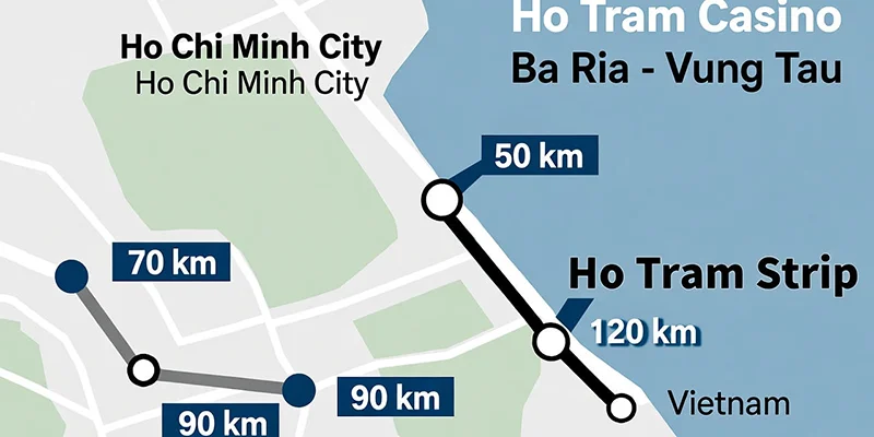 Bản đồ vị trí Casino Hồ Tràm từ TP. Hồ Chí Minh