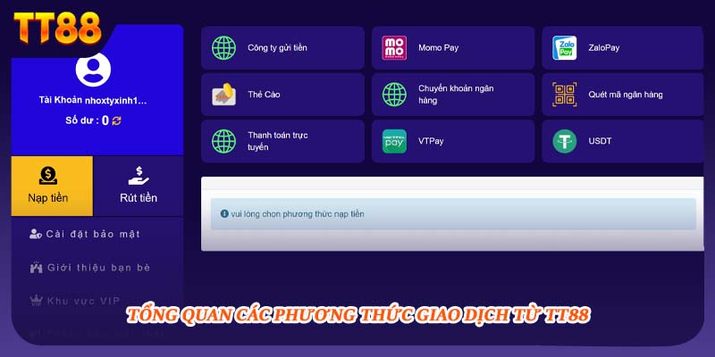 Tổng quan các phương thức giao dịch từ TT88 